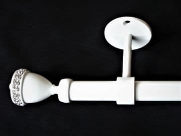 19mm Gloss White Ceiling Eyelet Curtain Pole Diamante Trophy Finials