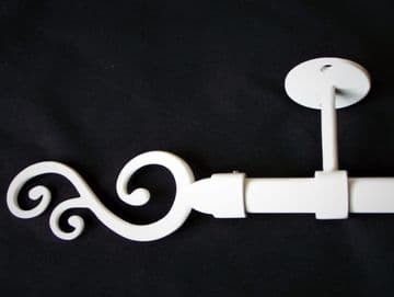 19mm Gloss White Ceiling Eyelet Curtain Pole Swirl Finials