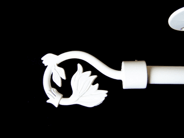 19mm Gloss White Ceiling Eyelet Curtain Pole Swirl Leaf Finials