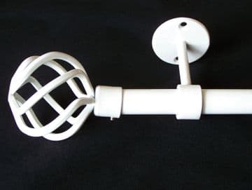 19mm Gloss White Ceiling Eyelet Curtain Pole Twisted Cage Finials