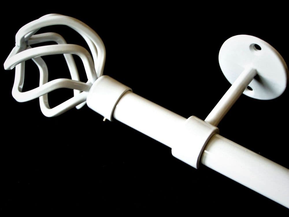 19mm Gloss White Ceiling Eyelet Curtain Pole Twisted Cage Finials
