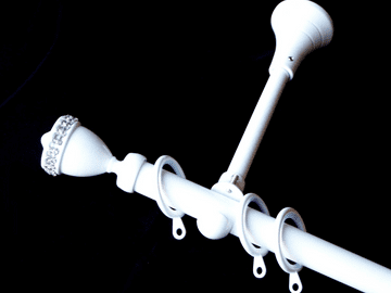 19mm Gloss White Designer Extra Deep Pole Glider Rings Diamante Trophy Finials 1.2m 1.5m 2.4m 3m