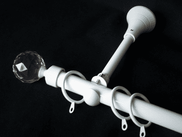 19mm Gloss White Designer Extra Deep Pole with Crystal Ball Finials 1.2m 1.5m 2.4m 3m