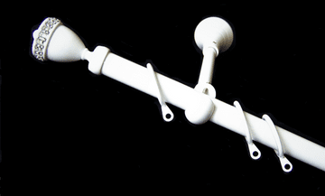 19mm Gloss White Designer Extra Deep Pole with Diamante Trophy Finials 1.2m 1.5m 2.4m 3m