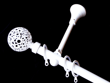 19mm Gloss White Designer Extra Deep Pole with Glider Rings & Circle Ball Finials 1.2m 1.5m 2.4m 3m