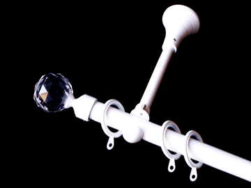19mm Gloss White Designer Extra Deep Pole with Glider Rings Crystal Ball Finials 1.2m 1.5m 2.4m 3m