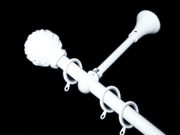 19mm Gloss White Designer Extra Deep Pole with Glider Rings Spike Ball Finials 1.2m 1.5m 2.4m 3m