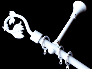 19mm Gloss White Designer Extra Deep Pole with Glider Rings Swirl Leaf Finials 1.2m 1.5m 2.4m 3m