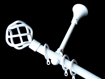 19mm Gloss White Designer Extra Deep Pole with Glider Rings Twisted Cage Finials 1.2m 1.5m 2.4m 3m