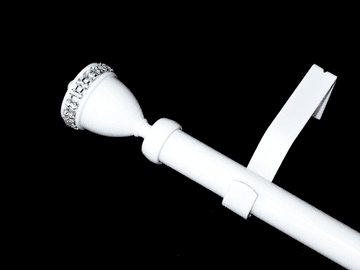 19mm Gloss White Eyelet Curtain Pole System Diamante Trophy Finials