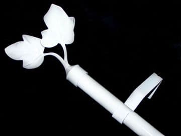 19mm Gloss White Eyelet Curtain Pole System Twin Leaf Finials