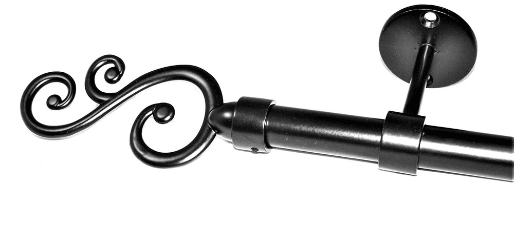 19mm Graphite Black Eyelet Ceiling Bay Window System Swirl Finials 2 4m ...