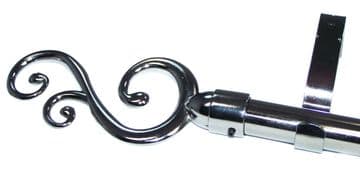 19mm Graphite Black Eyelet Curtain Pole Swirl Finials