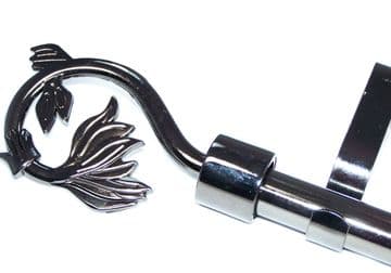 19mm Graphite Black Eyelet Curtain Pole Swirl Leaf Finials