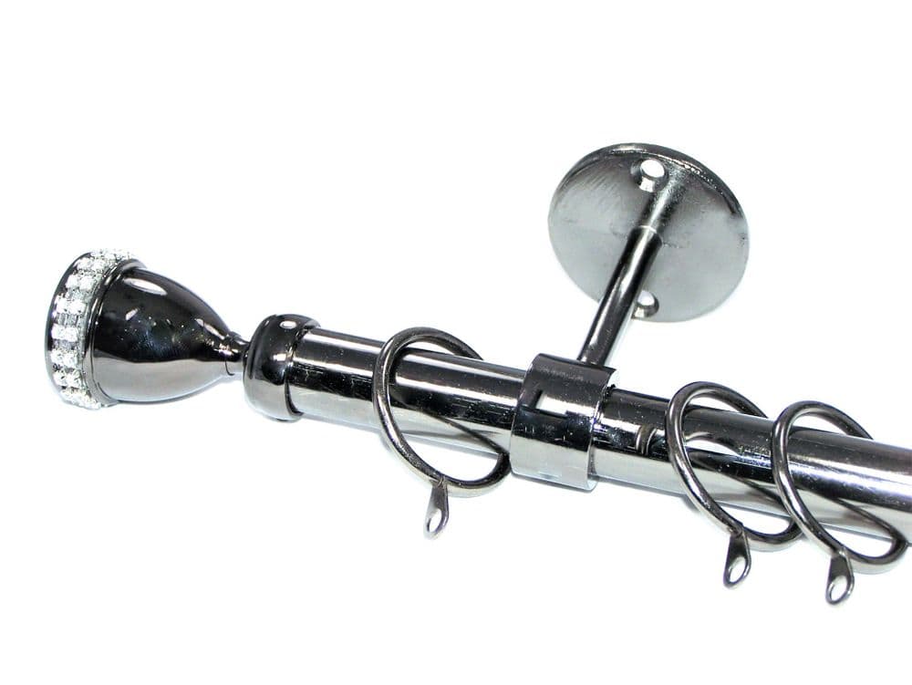 19mm Graphite Black Nickel Ceiling Curtain Pole Diamante Trophy Finials
