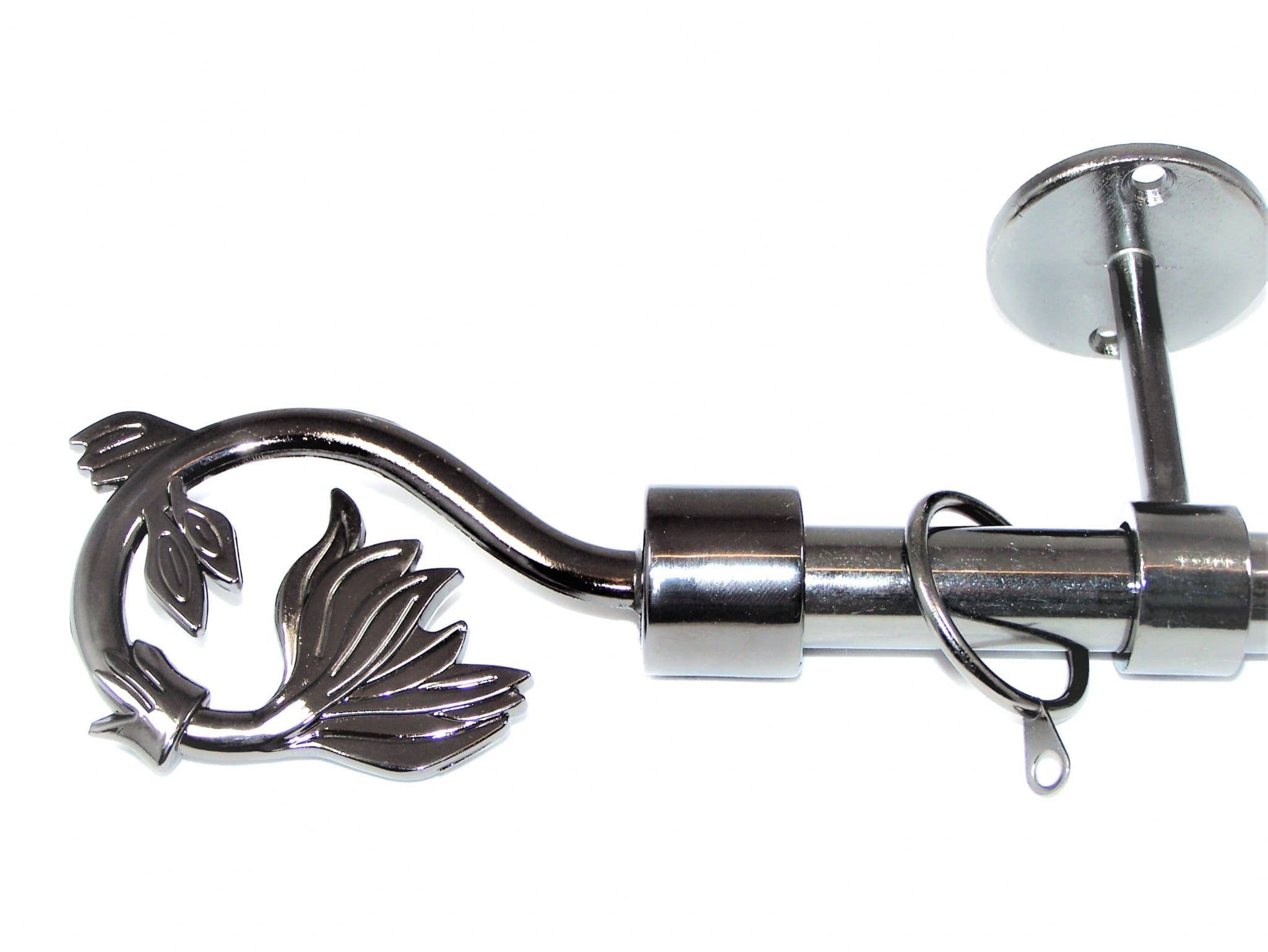 19mm Graphite Black Nickel Ceiling Curtain Pole Swirl Leaf Finials