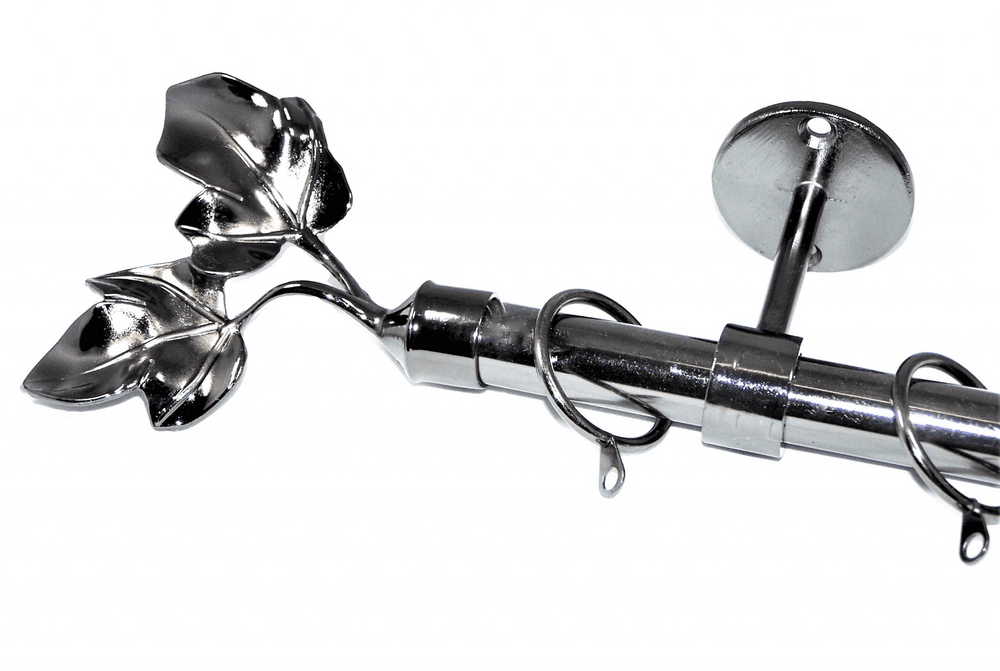 19mm Graphite Black Nickel Ceiling Curtain Pole Twin Leaf Finials