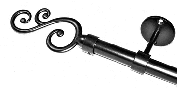 19mm Graphite Black Nickel Ceiling Eyelet Curtain Pole Swirl Finials