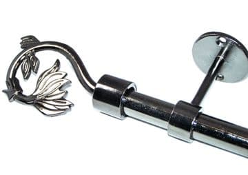 19mm Graphite Black Nickel Ceiling Eyelet Curtain Pole Swirl Leaf Finials