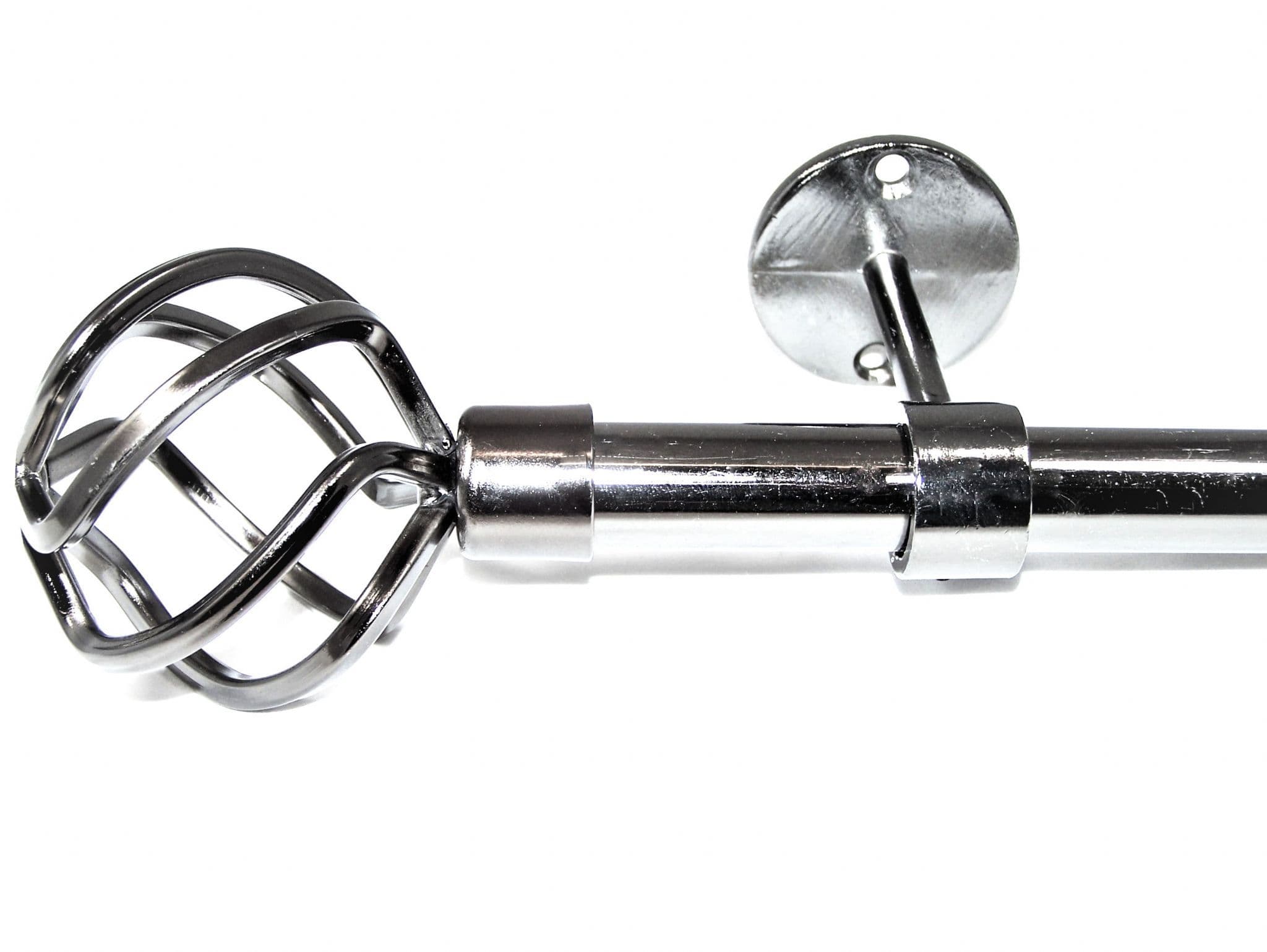 19mm Graphite Black Nickel Ceiling Eyelet Curtain Pole Twisted Cage Finials