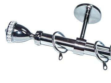 19mm Graphite Black Nickel Ceiling Pole Diamante Trophy Finials Glider Rings