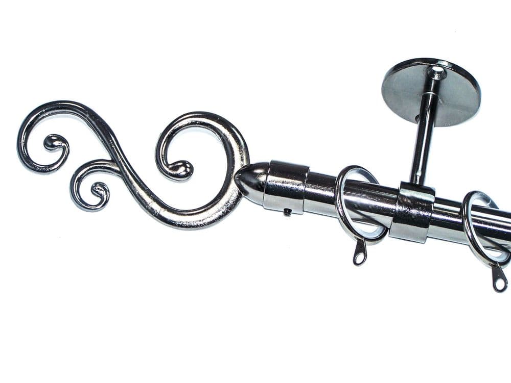 19mm Graphite Black Nickel Ceiling Pole Swirl Finials Glider Rings
