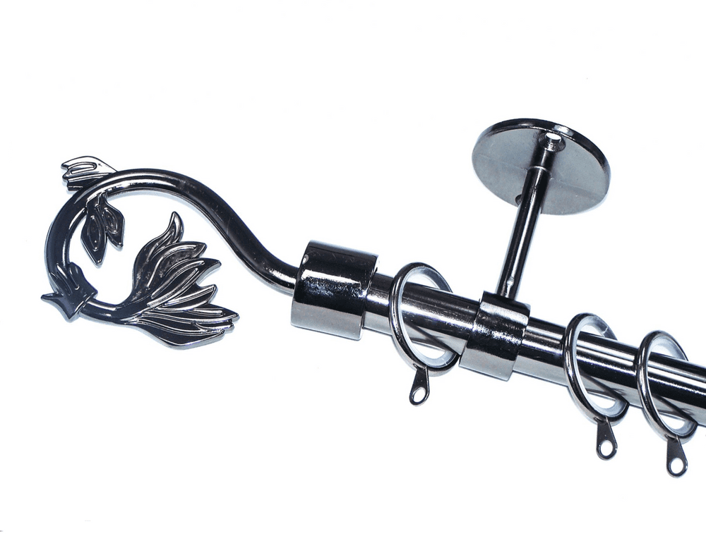 19mm Graphite Black Nickel Ceiling Pole Swirl Leaf Finials Glider Rings