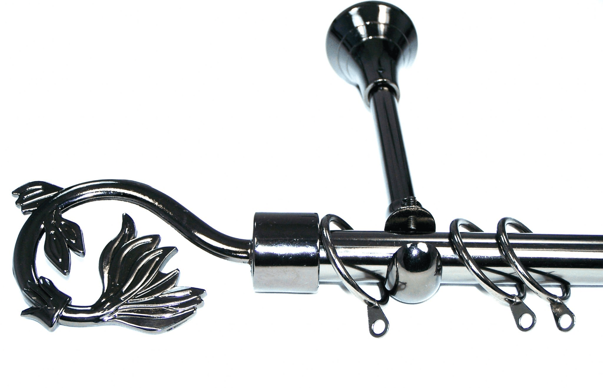19mm Graphite Black Nickel Designer Extra Deep Pole Swirl Leaf Finials