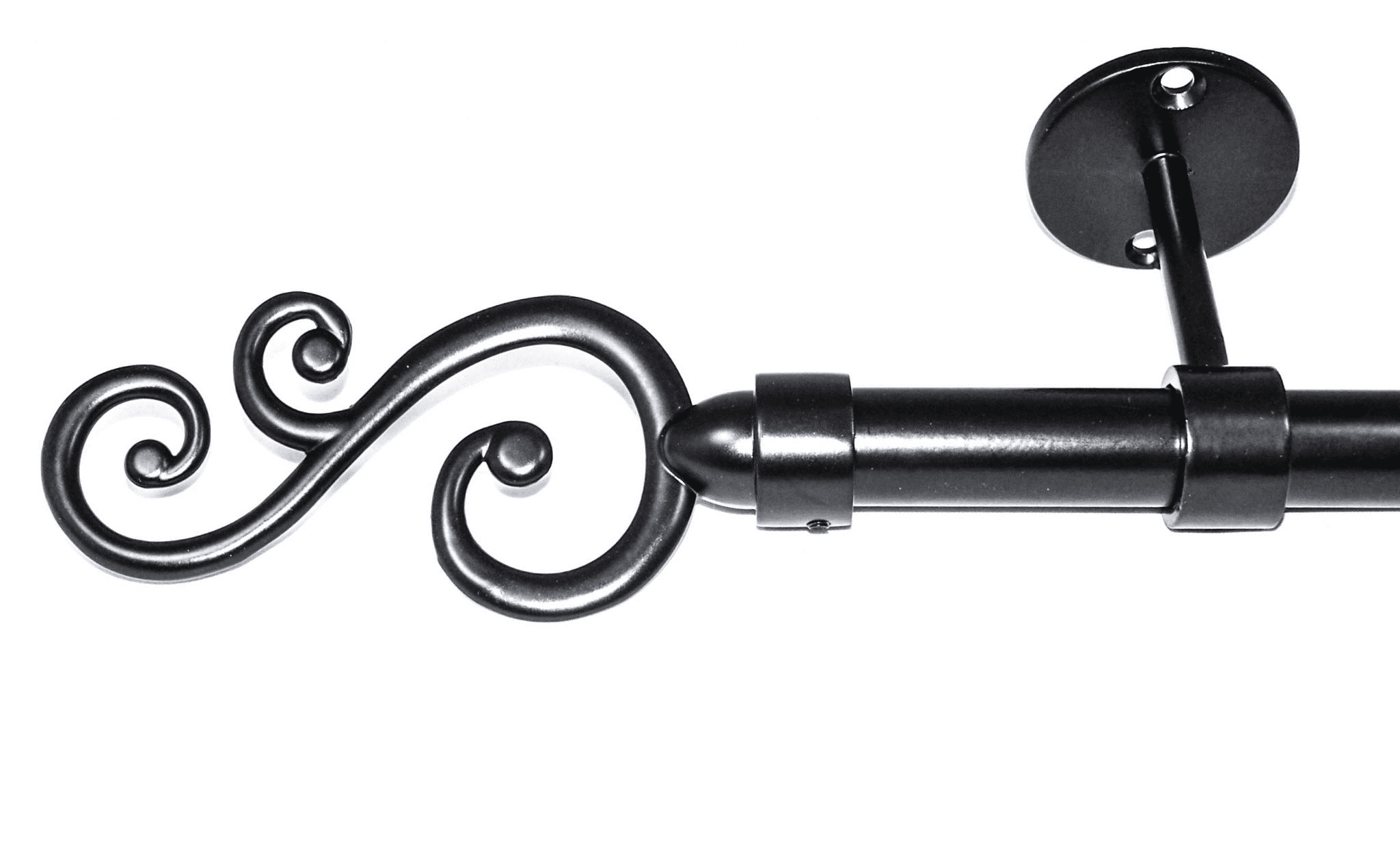 19mm Matt Black Ceiling Eyelet Curtain Pole Swirl Finials