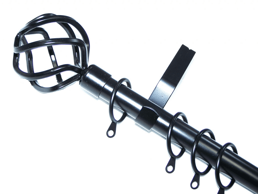 19mm Matt Black Curtain Pole Twisted Cage Finials