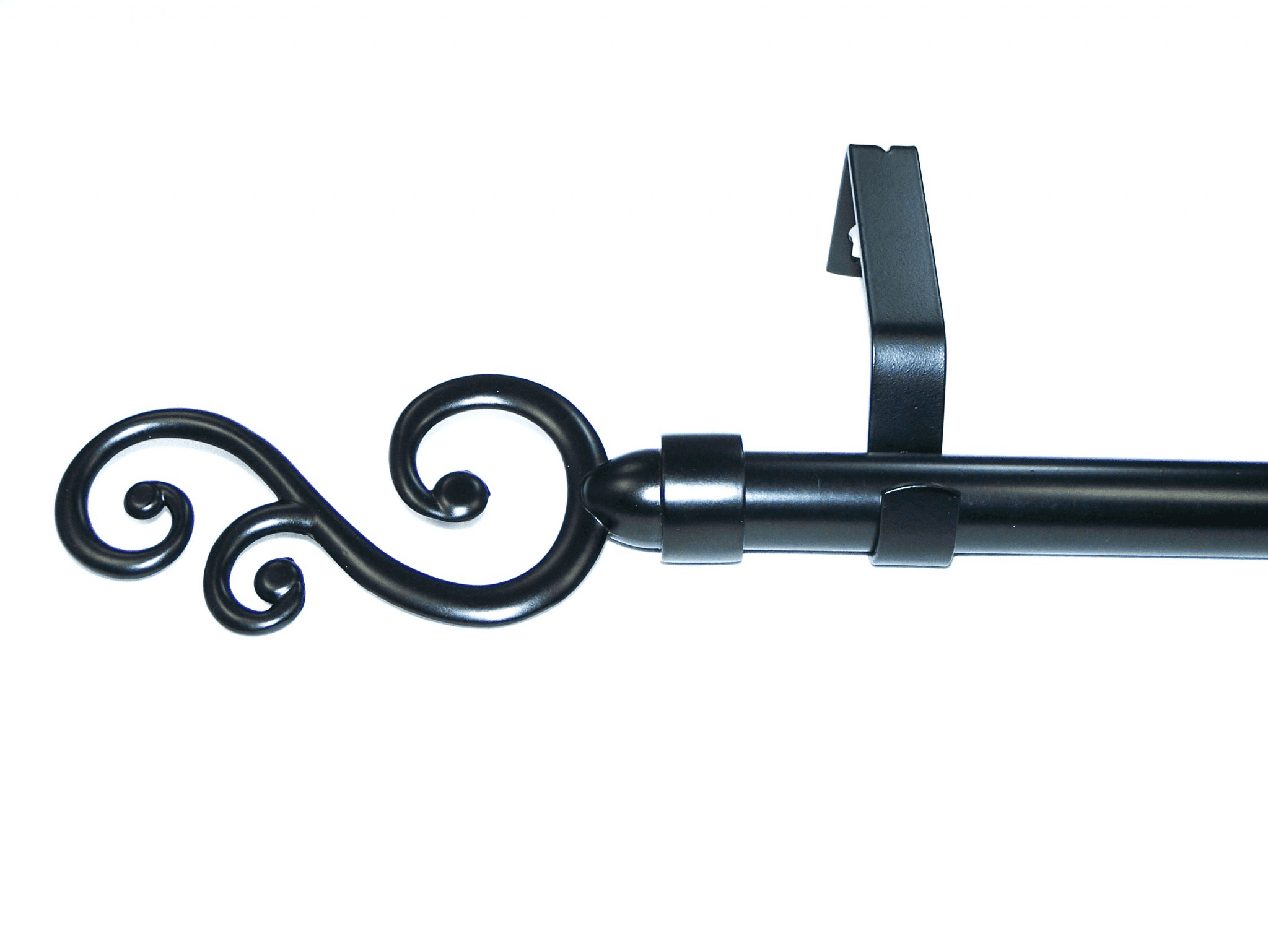19mm Matt Black Eyelet Curtain Pole System Swirl Finials
