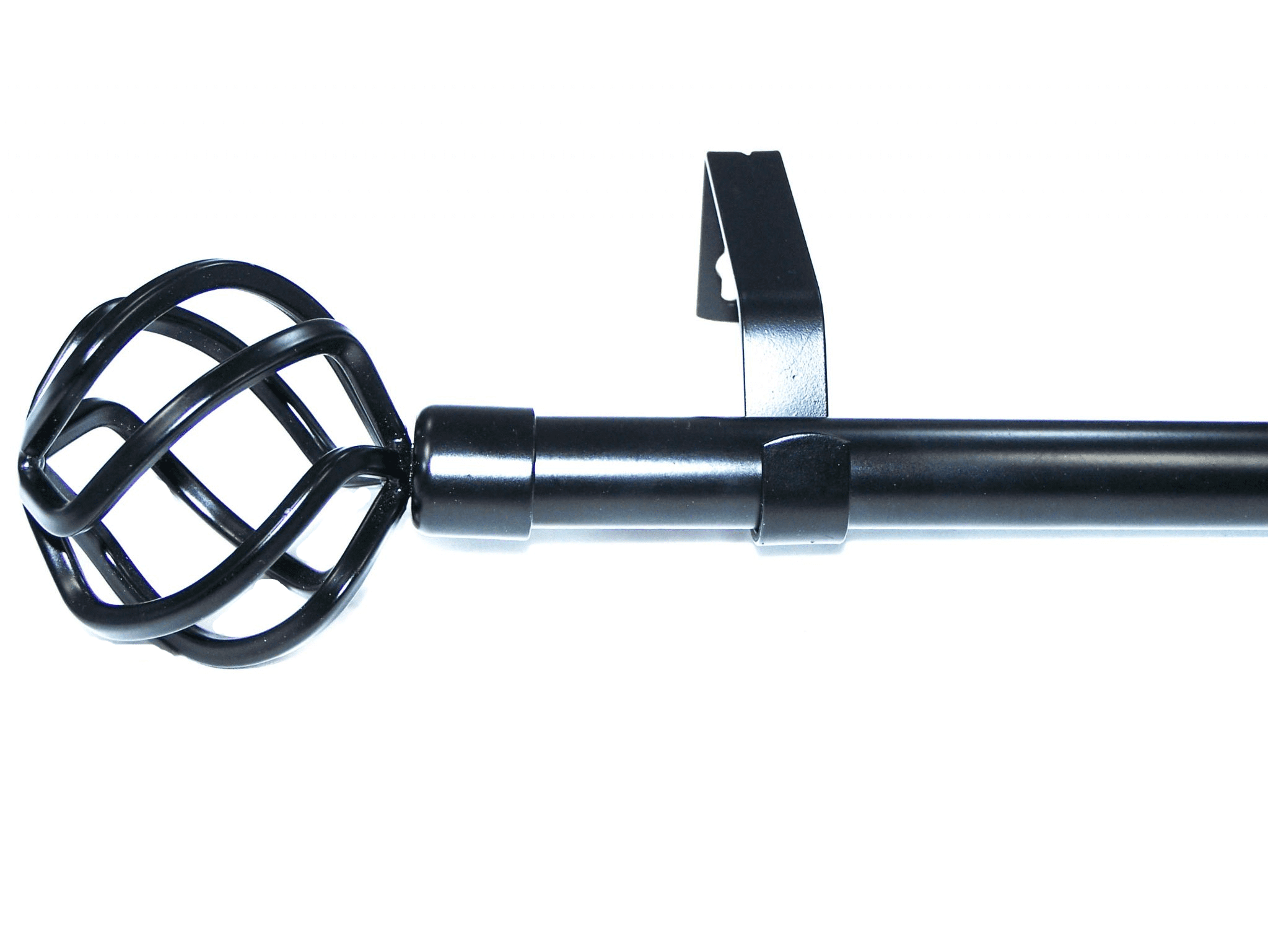 19mm Matt Black Eyelet Curtain Pole System Twisted Cage Finials