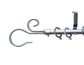 19mm Matt Silver Curtain Pole w ith Double Swirl Finials 1.5m 150cm