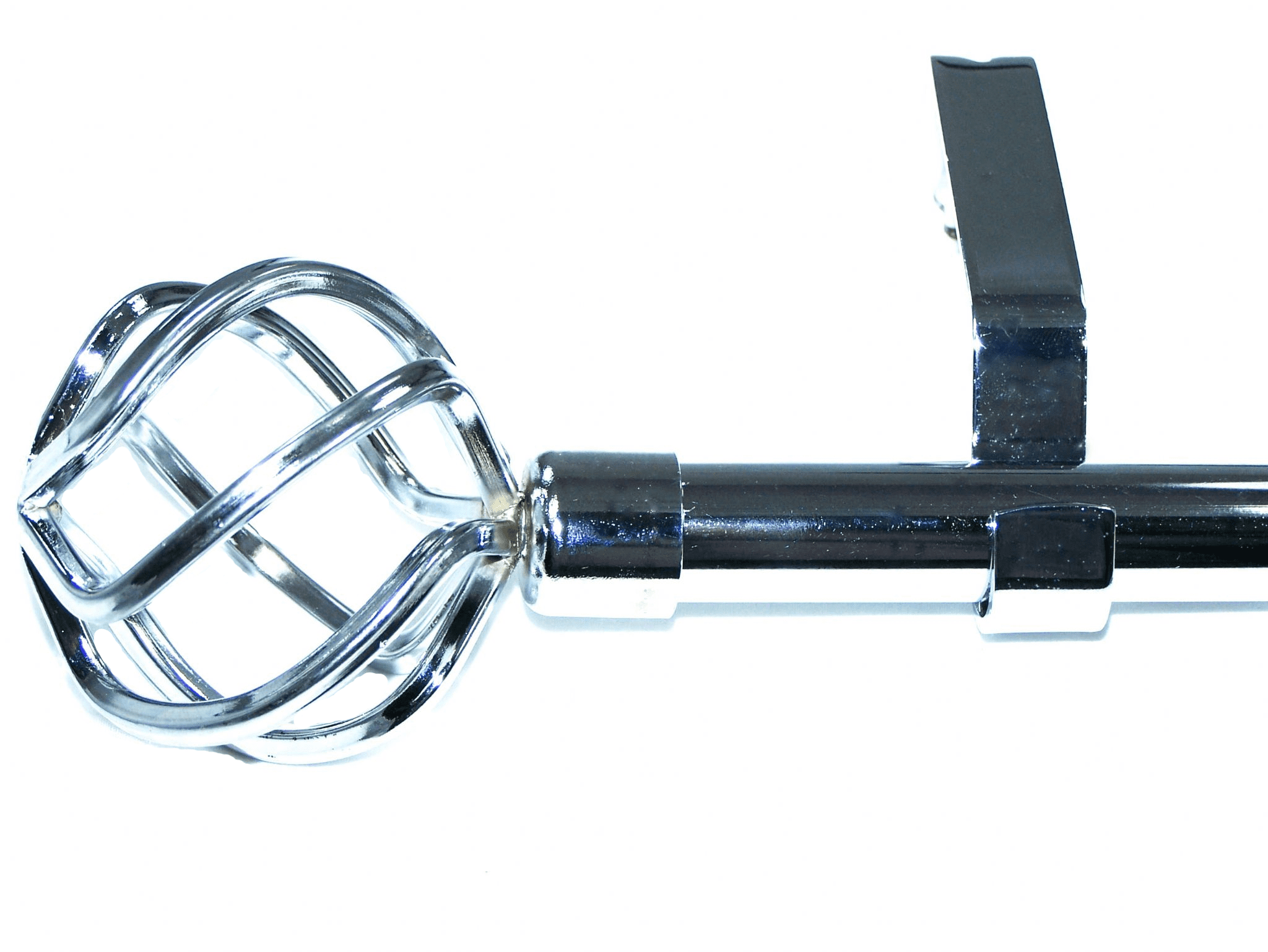 19mm Polished Chrome Eyelet Curtain Pole Twisted Cage Finials