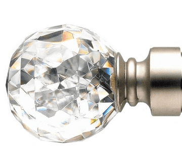 19mm Satin Nickel Cut Glass Crystal Ball Curtain Pole Finials
