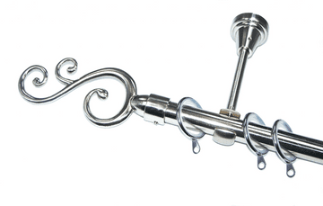 19mm Stainless Steel Designer Bracket Curtain Pole Glider Rings & Swirl  Finials 1.2m 1.5m 2.4m 3m
