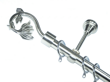 19mm Stainless Steel Designer Bracket Pole Glider Rings & Swirl Leaf Finials 1.2m 1.5m 2.4m 3m