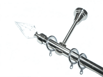 19mm Stainless Steel Designer Bracket Pole with Glider Rings Crystal Spear Finial 1.2m 1.5m 2.4m 3m