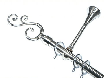 19mm Stainless Steel Designer Extra Deep Pole Glider Rings with Swirl Finials 1.2m 1.5m 2.4m 3m