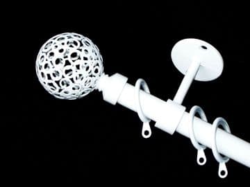 19mm White Ceiling Pole Circle Ball Finials Glider Rings