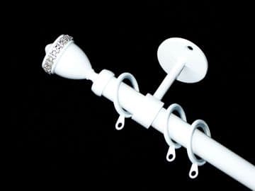 19mm White Ceiling Pole Diamante Trophy Finials Glider Rings