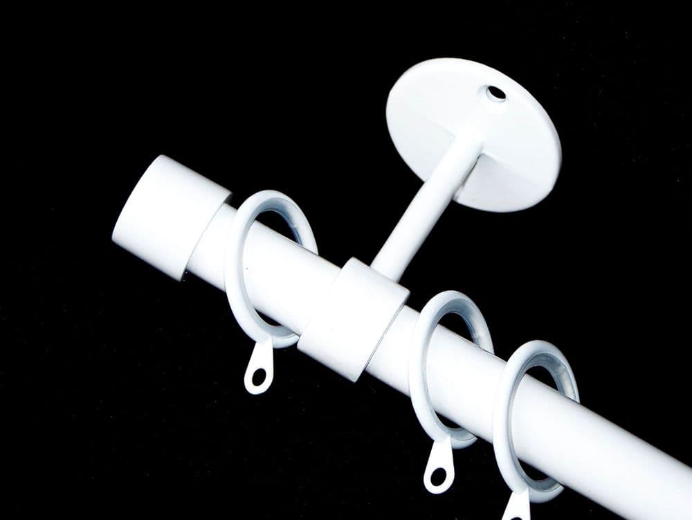 19mm White Ceiling Pole End Cap Finials Glider Rings