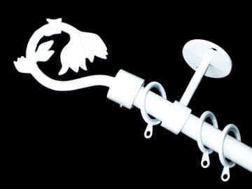 19mm White Ceiling Pole Swirl Leaf Finials Glider Rings