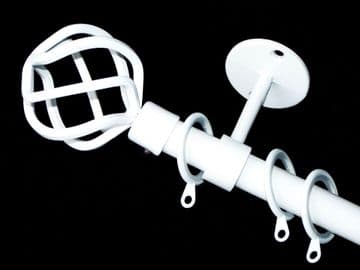 19mm White Ceiling Pole Twisted Cage Finials Glider Rings