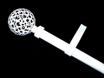 19mm White Extendable Eyelet Curtain Pole System Circle Ball Finials 1.2m - 2.1m