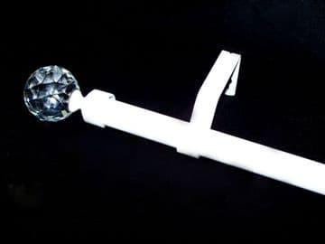 19mm White Extendable Eyelet Curtain Pole System Crystal Ball Finials 1.2m - 2.1m