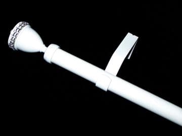 19mm White Extendable Eyelet Curtain Pole System Diamante Trophy Finials 1.2m - 2.1m