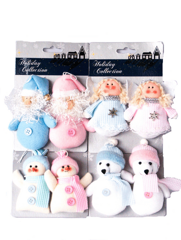 2 Traditional Angel Santa Snowman Polar Bears Christmas Tree Decorations Blue Pink
