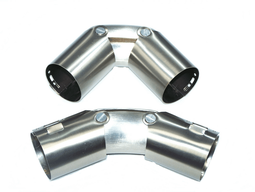 2 x brushed nickel s/steel silver bay window curtain pole corner joint