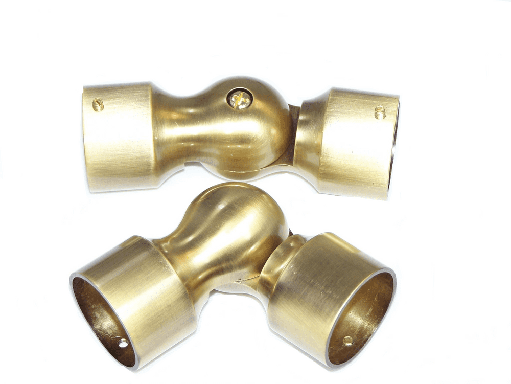 2 x Burnished Antique Brass Bay Window Curtain Pole Corner Joint Elbow